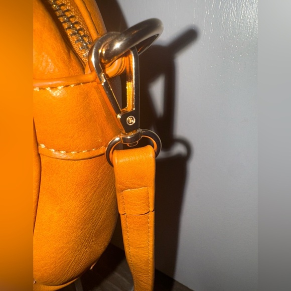 Lucite-Handled Mini Vegan Crossbody Bag Camel,/Tortoise Handle 7” x 6” - Picture 8 of 9